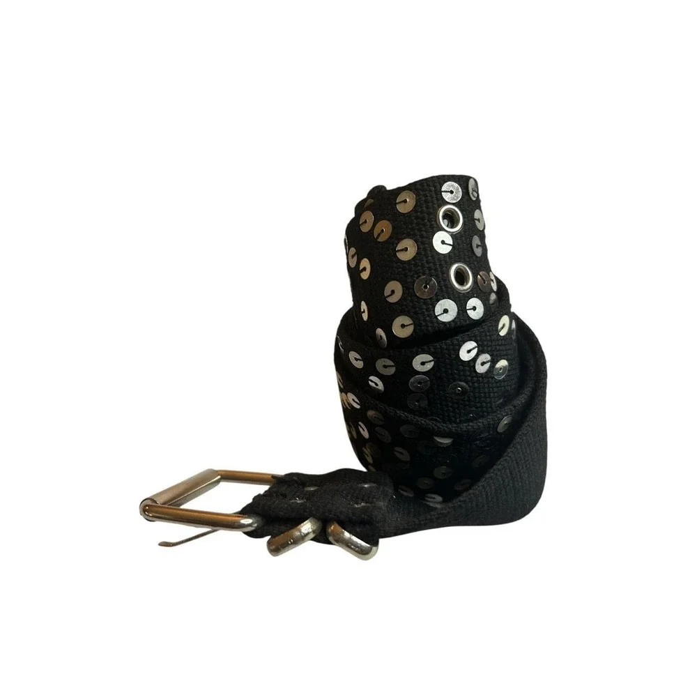 Black Sequin Indie Sleaze 90s Mall Rat Belt Y2K Emo Glam Grunge Canvas EUC 45